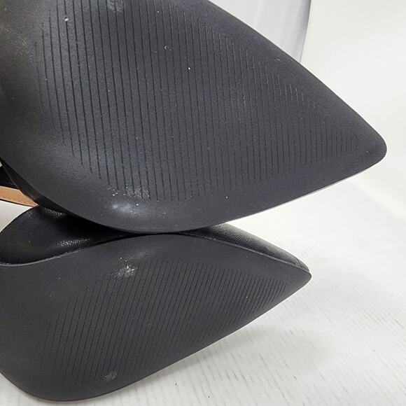 New Black Chunky Heel Shoes Pointed Toe Heels Ankle Strap 4 Inch Heel Size 8.5 - Picture 6 of 7